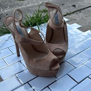 Prada Women's Tan Peep-Toe Heels